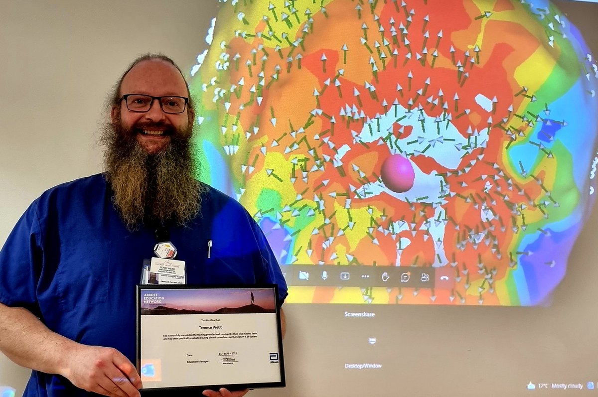 TerryCZWebb's tweet photo. Proud to be the 1st Cardiac Physiologist in the UK to be signed off and 'fly solo' on the new Abbott Ensite X mapping system @AbbottCardio @CPhysiologyOUH @OUHospitals #OxfordHeartCentre #PrecisionMaster #EnsiteX #OTMapping #HDGrid https://t.co/3MRYX2y0fV