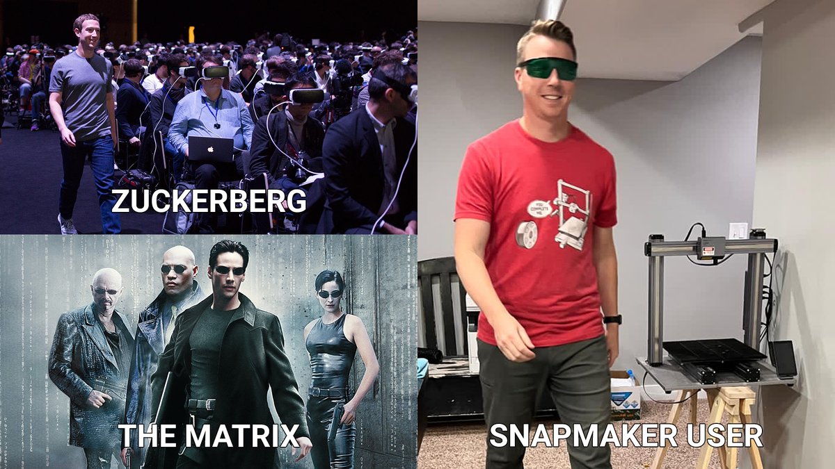snapmaker's tweet photo. How to look like a hero in sci-fi movie:
😎Put on your #Snapmaker laser glasses
🦸Walk like a superhero
#Metaverse #TheMatrix #SnapmakerWonderland https://t.co/w2oM35QQGj