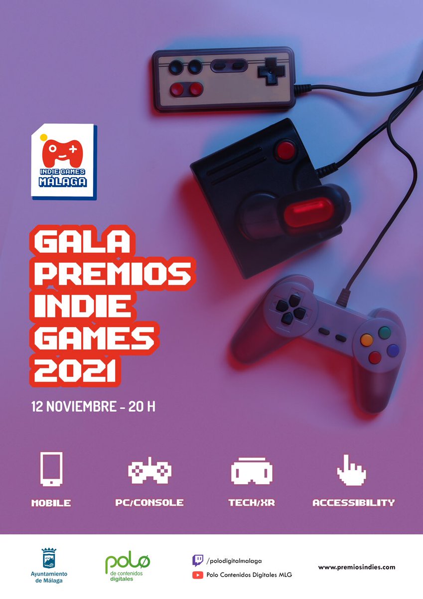 PoloDigitalMLG's tweet photo. ¡La fecha ha llegado! 🎉 #Viernes
🎮 Hoy se celebra la gala de Premios Indie Games Málaga a partir de las 20:00h.
¿Quién serán los videojuegos ganadores? 🎮🏆
Sigue vía streaming el certámen en directo a través de Youtube: https://t.co/vrUTEcRryd y Twitch: https://t.co/V4XZhqhebJ https://t.co/Af4O1BlGFJ