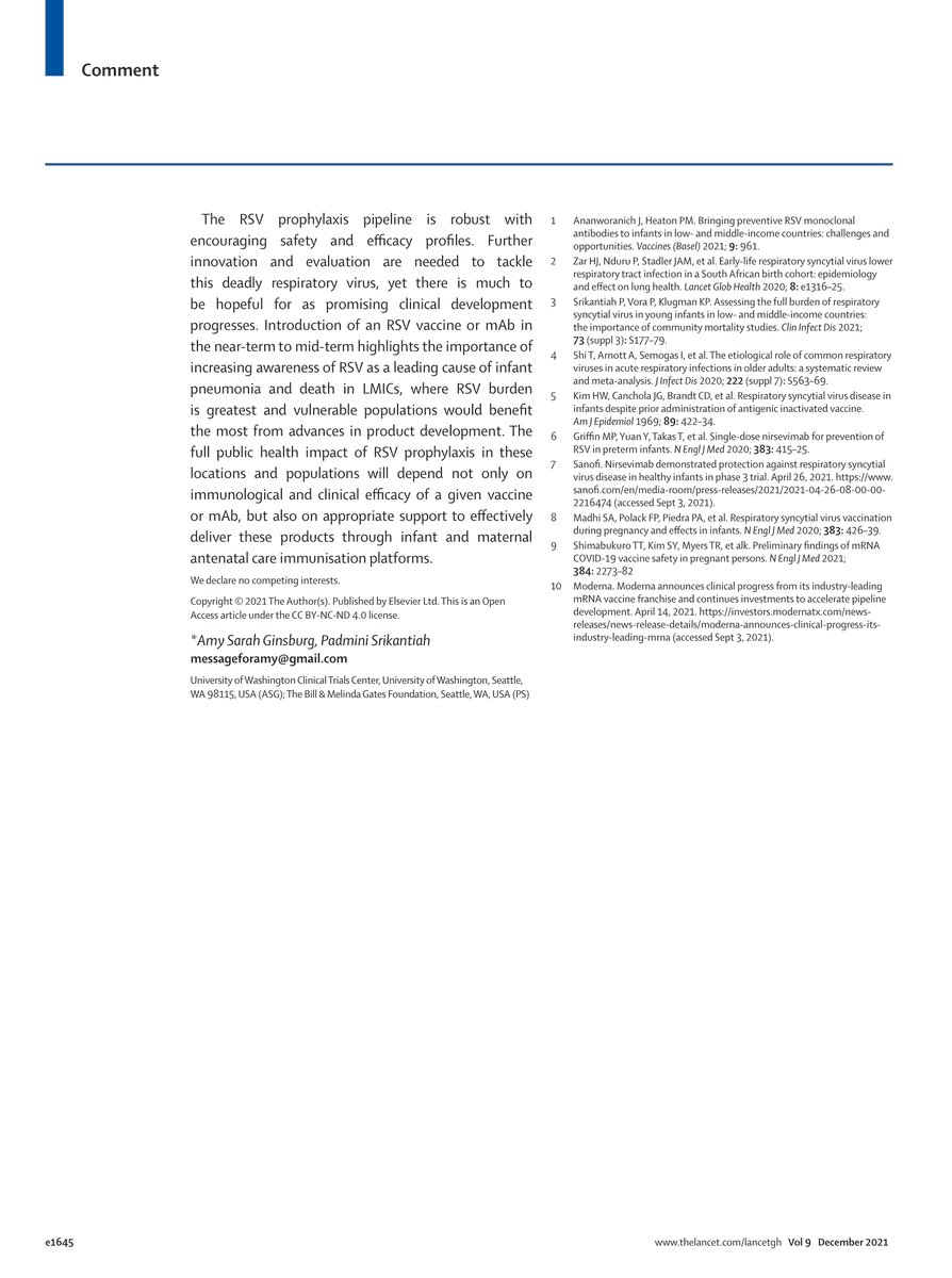 Today is World Pneumonia Day!
We are happy to share the comment "Respiratory syncytial virus: promising progress against a leading cause of pneumonia" by Amy Ginsburg and Padmini Srikantiah, published in The Lancet Global Health, for this special day. 

thelancet.com/journals/langl…