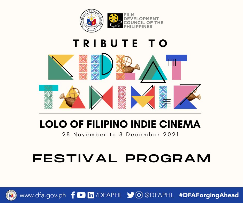 DFAPHL's tweet photo. Excited for the first DFA Int'l Film Festival - Tribute to Kidlat Tahimik: Lolo of Filipino Indie Cinema? 

Know more about the 5 featured films of PH Nat'l Artist Kidlat Tahimik! Access the films by registering at https://t.co/nU0Cp7533Q.

#CulturalDiplomacy
#DFAForgingAhead https://t.co/EZ9V7eCnLI