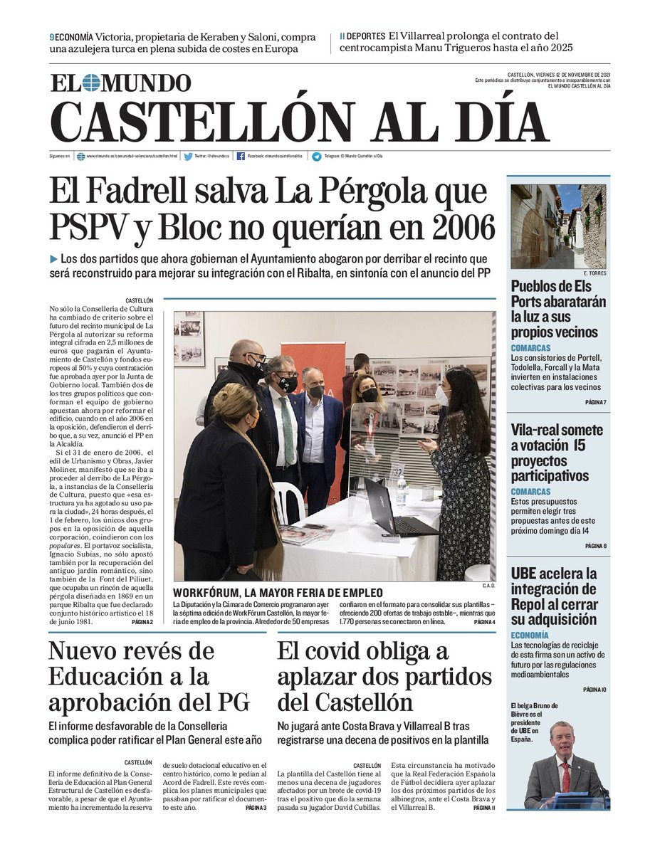 ximogorriz's tweet photo. Hoy viernes 12 en las #portadasdeCastellón, #minitemporal #costas @AjuntCastello #LaPérgola #WorkForum @camaracastellon @dipcas #Covid_19 @cdcastellon @SeFutbol #vivienda @UJIuniversitat @AmparoMarcoGual @GVAsanitat #callejero @Nomdedeu #PGOU #UBE #energía #ElsPorts @VillarrealCF https://t.co/gkGqNedGmd