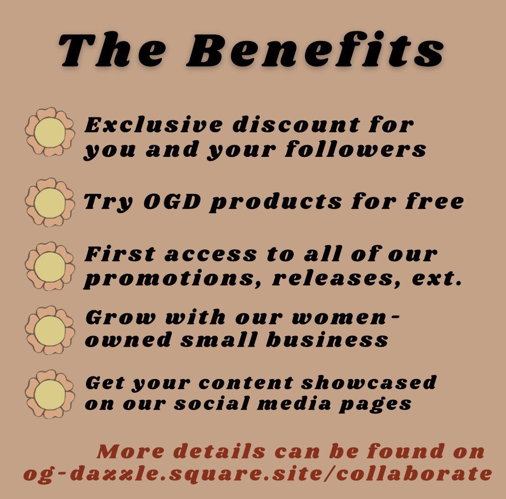 ogdazzlellc's tweet photo. 👀 We’re searching for OG Dazzle ambassadors! 👀
Does exclusive discounts, free products, and other opportunities to earn rewards sound interesting to you? If it does, submit your application and we will get back to you as soon as possible. 💛
https://t.co/b5BcIqiAXD #collab https://t.co/CeyXBRqI1M