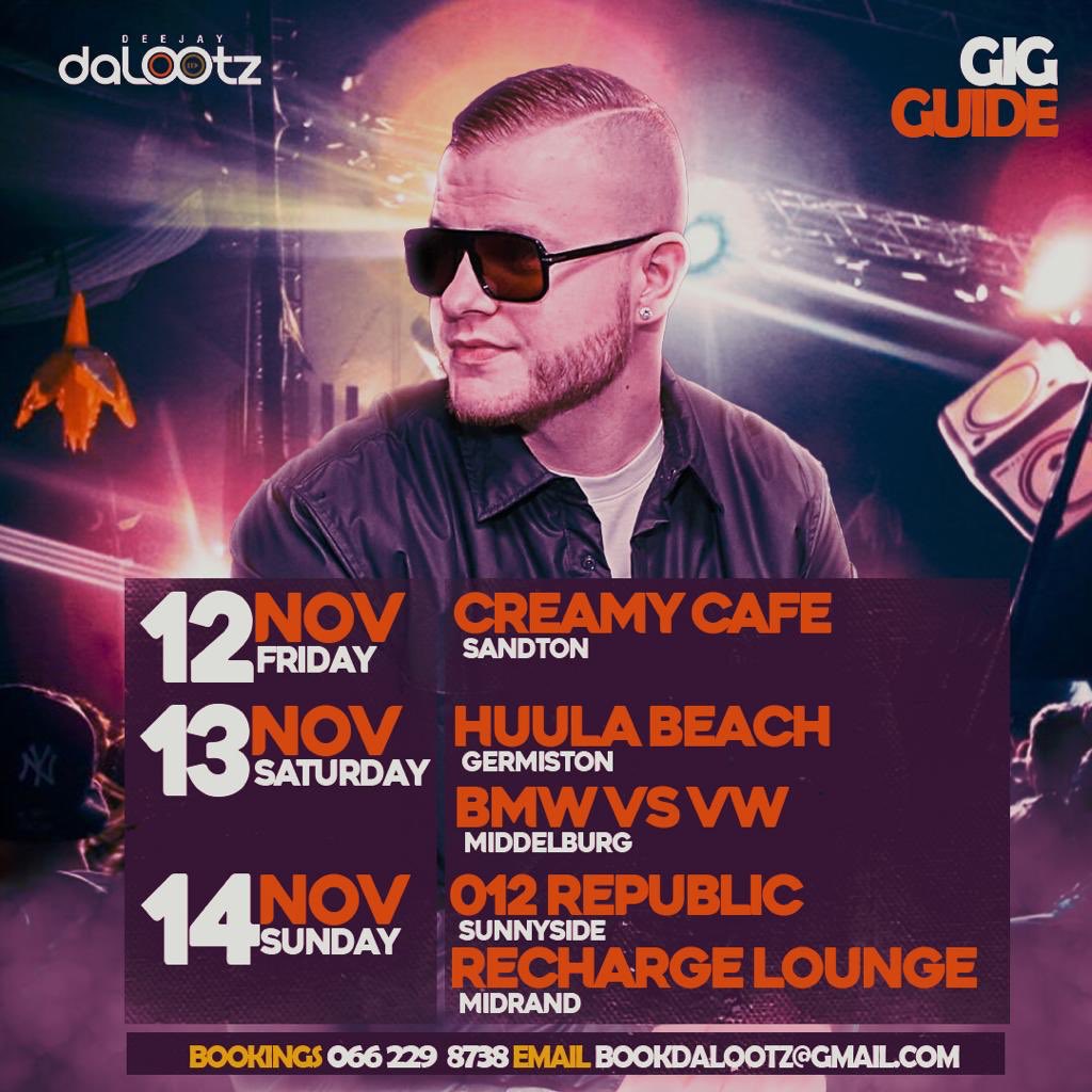 Entitydeep's tweet photo. Where to Catch @Dj_Dalootz this weekend:
Friday
📍 Creamy Cafe - Rosebank
Saturday
📍 BMW Vs VW - Middelburg
Sunday
📍012 Republic - Sunnyside
📍Recharge Lounge - Midrand
#lekgowalestout #stout #entitydeep https://t.co/lZZL8TWkdB