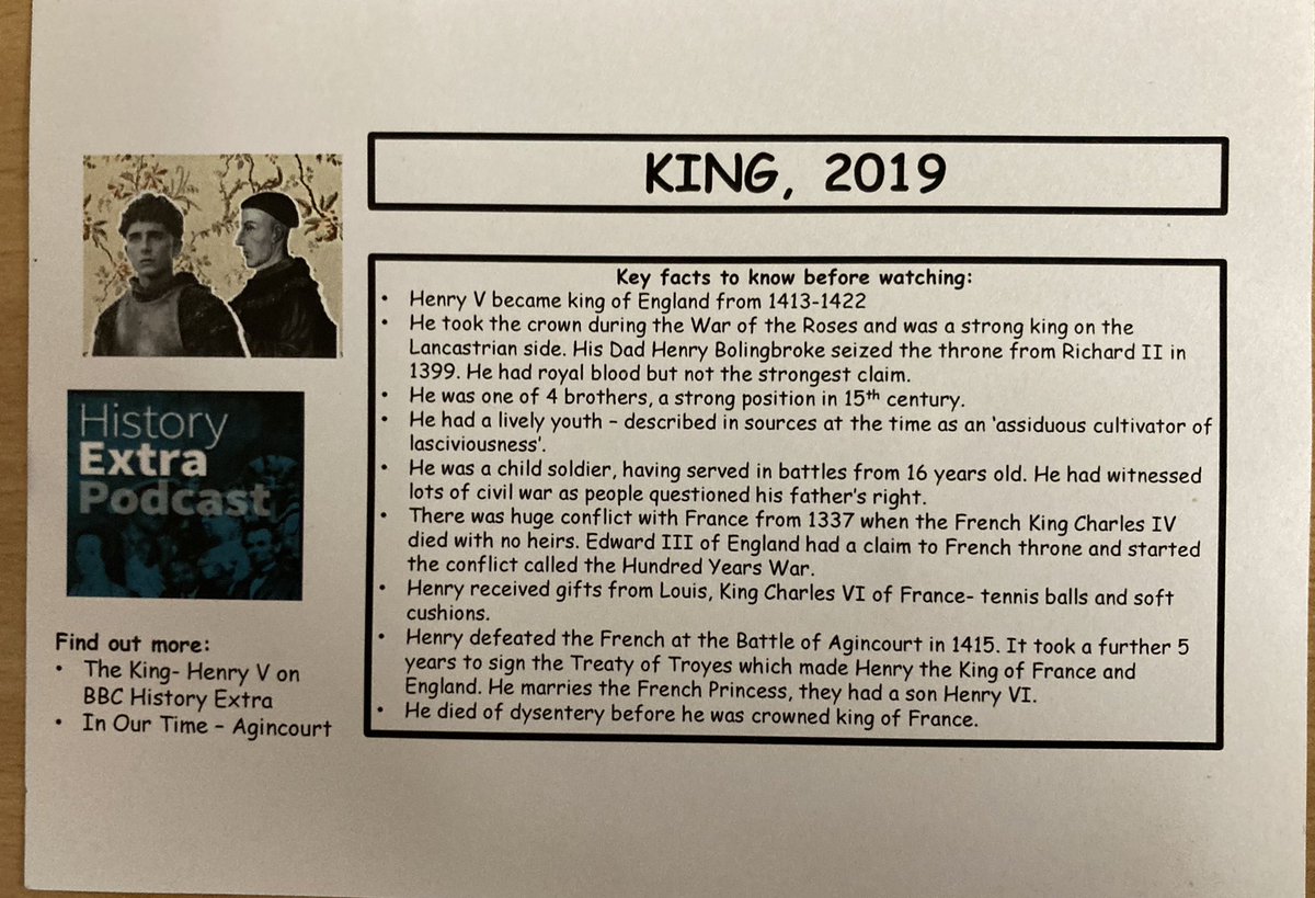 Missghiggins's tweet photo. A great turn out to the History Film Club launch this week. Students learnt about Henry V’s reign and watched clips from ‘King’. So many questions to research for next week. 😎 https://t.co/31I8YiNZBz
