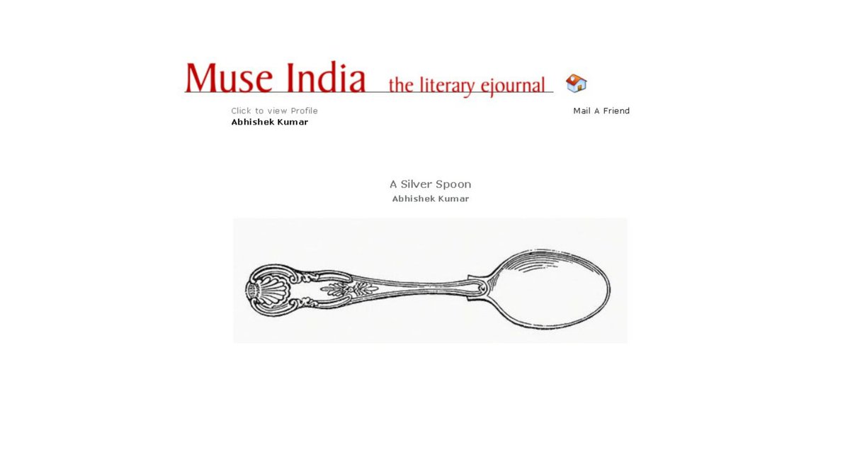 Dabblerscribble's tweet photo. Story published by Muse India magazine. Elated. A Silver Spoon 
https://t.co/PYbwGJBXyr https://t.co/RS2x3K1puj https://t.co/oIWiaVAiCH