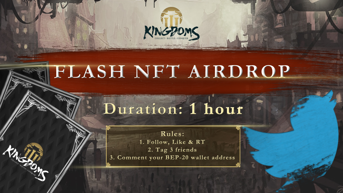 Play0xLegends's tweet image. Airdrop 📣 Airdrop 📣 Airdrop 📣 

Pay attention my generals, we have a 1 HOUR FLASH #airdrop for 3 #NFT Heroes ⚡️

Simply: 

📲 Follow @PlayTTK, Like &amp;amp; RT
👯‍♀️ Tag 3 friends
✍️ Comment your BEP-20 wallet address below

Good luck and see you in the #TTK Kingdom ⚔️