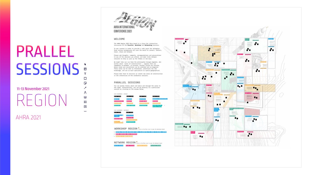 During the parallel sessions please add comments and provocations to any of the sessions you attend, and make links between sessions by using our <a href="/2021Ahra/">AHRA 2021 Region</a> Miro board. Discover or create new zones of indistinction in the interstices of the conference sessions <a href="/ArchHumanities/">Architectural Humanities Research Association</a>