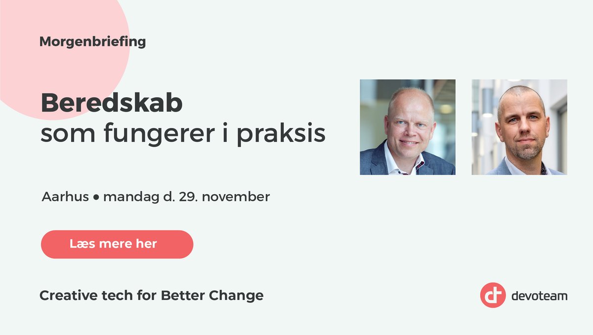 Kom omkring os i Aarhus d. 29. Vi deler ud af praktiske erfaringer og konkrete anbefalinger til det effektive beredskab. Der bliver også god mulighed for at stille spørgsmål.
dk.devoteam.com/arrangementer/…