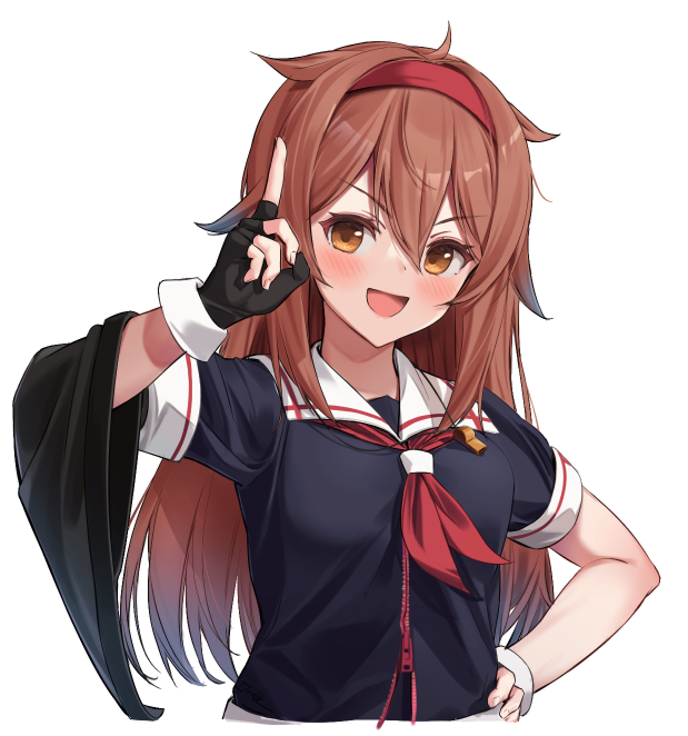 shiratsuyu (kancolle) 1girl whistle solo gloves red hairband brown hair school uniform  illustration images