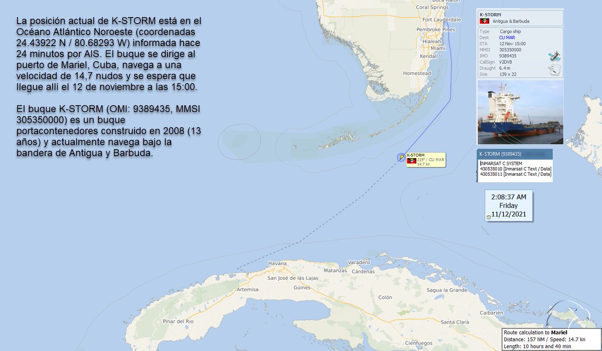 FlconEYES's tweet photo. BARCO DE ANTIGUA YBARBUDA🇦🇬 FASCINEROSOS, QUE PERPETÚAN LA DICTADURA🇨🇺, #KSTORM #IMO9389435 Capac de carga: 974 Contenedores, 1er viaje a Cuba, dsd Fort Lauderdale EEUU a El Mariel Verif con sist: AIS+Terrestre+Inmarsat #Cuba #15NCuba #12Nov #cubarcos https://t.co/QOFDDkJSYT
