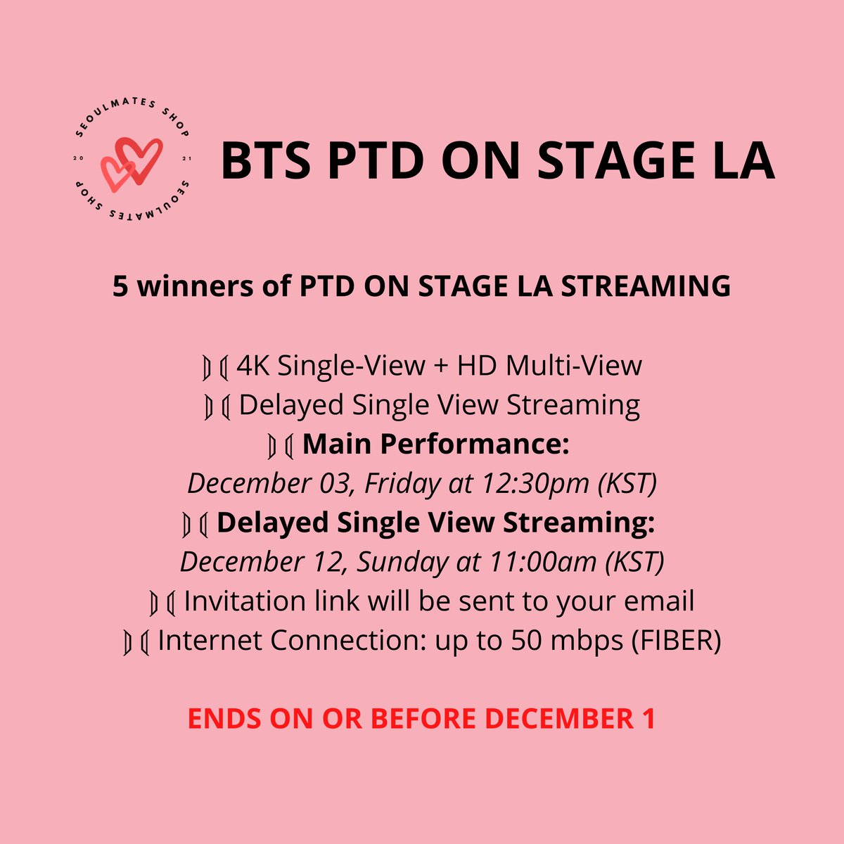 shopseoulmates's tweet photo. #SMS_Giveaway |  BTS PTD ON STAGE LA

[4K SINGLE-VIEW + HD MULTI-VIEW]
5 WINNERS OF PTD ON STAGE LA STREAMING

How to join?
💕must be following us
💕notifications on 🔔
💕like and retweet this and pinned tweet
💕show proof 
💕tag at least 3 moots + #SMS_Giveaway https://t.co/yA23aOPpHW
