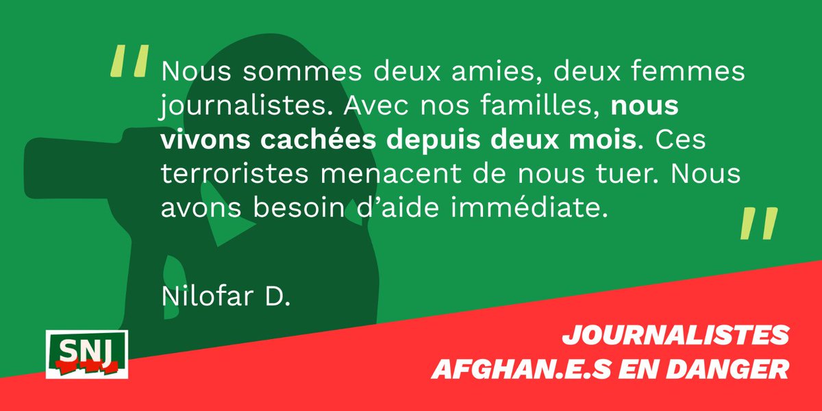 SNJ_national's tweet photo. #Jour61
.@SNJ_national accompagne des centaines de journalistes afghans, des hommes et des femmes qui se cachent, en exil dans leur propre pays. Nous réclamons leur évacuation @francediplo @JY_LeDrian @EmmanuelMacron
#AfghanJournalists
Nous publions leurs témoignages ⬇️ https://t.co/07iPkdMnXm