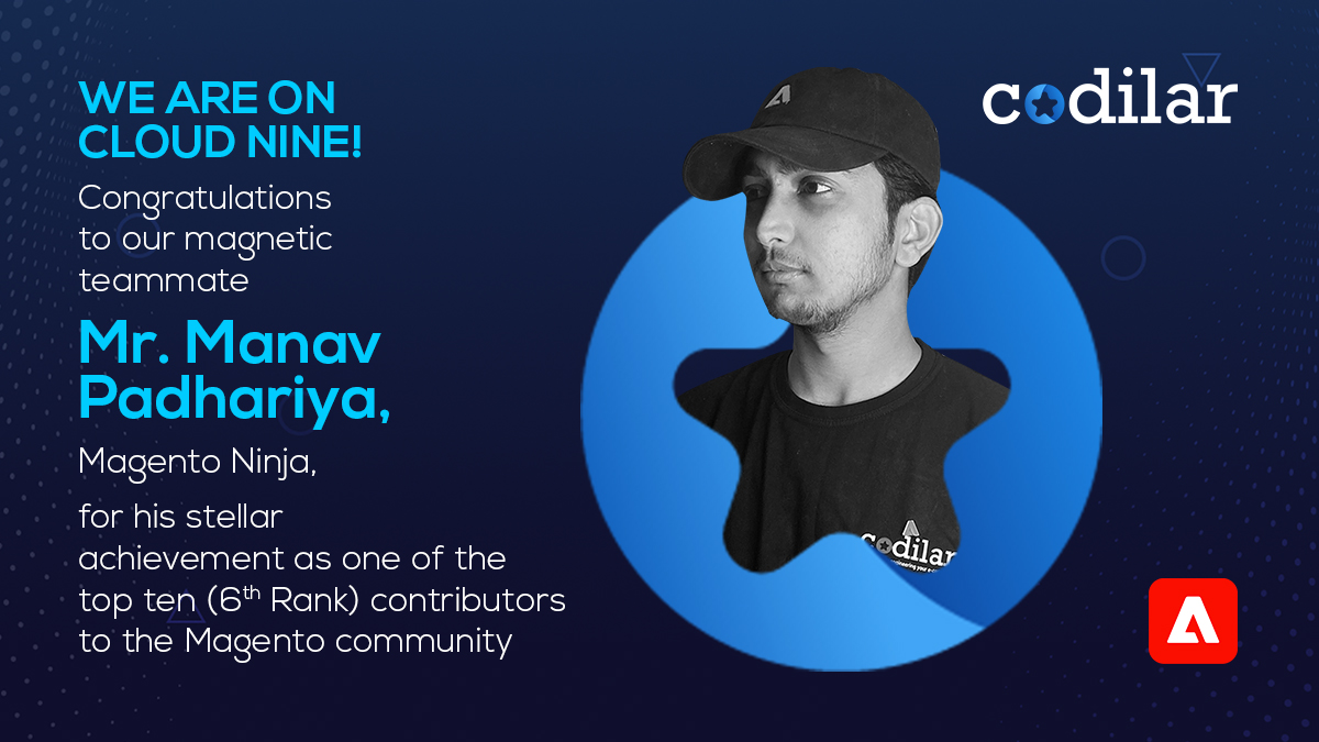 codilar's tweet image. We Are On Cloud Nine!

Congratulations to our magnetic teammate Manav Padhariya, Magento Ninja, for his stellar achievement as one of the Top Ten (6th Rank) Contributors to the Magento Community...

#magentocontributor #magentocommunity #top10contributors #codilartechnologies