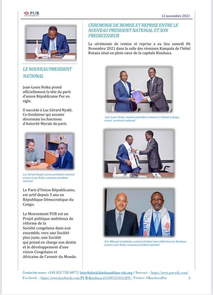 KinshasaPur's tweet photo. 📢📢📢Numéro spécial du Journal PUR Kinshasa: Présentation du nouveau président national Jean louis Nsiku et retour sur la cérémonie de remise et reprise📢📢📢 @PurOfficiel @DiasporaPur @Luc_Gerard @ClaudeLubago @BijouTshiunza @EricLMbongi @MatungaTed  @JoeNyala @MachuArsene https://t.co/UCFu7BrxCe