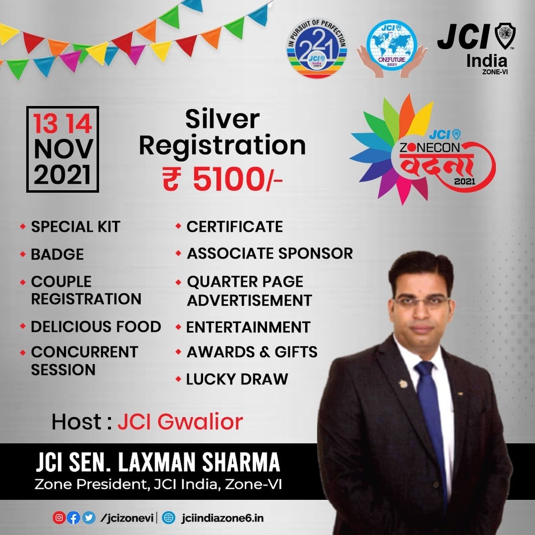 jcizonevi's tweet photo. JCI's Zone Conference

Silver Registration with extra benefits only at 5100.

Register Now

Zoncon has great fun events, delicious cuisine, and tons of gifts for you.
Date-
13 November Saturday
14 November Sunday
Venue- Sangam Vatika Gwalior
.
.
.
.
.
.
#jci #jcizone6 #gwalior https://t.co/kEmsY1xgNI