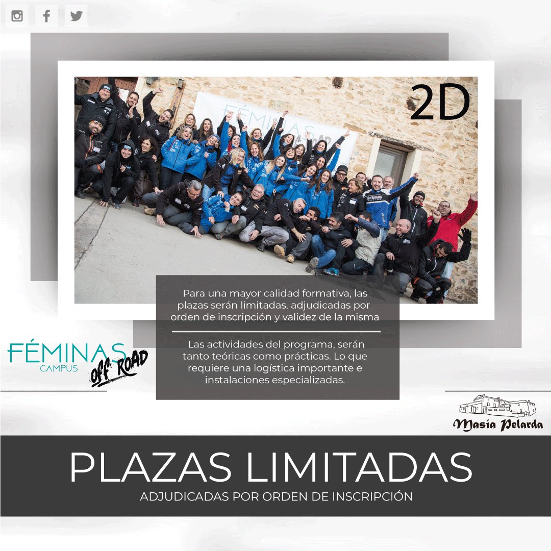 - PLAZAS LIMITADAS -⁣
<a href="/Masiapelarda/">Masia Pelarda</a> <a href="/Feriadelmotor/">Feria Motor Aventura</a> <a href="/RFEdeA/">Real Federación Española de Automovilismo</a> 
<a href="/CooperTiresESP/">Neumáticos Cooper</a> <a href="/toyotakobemotor/">Toyota Kobe Motor</a> <a href="/mujerymotor/">Mujer y Motor</a> 
#feminasoffroad #rally #raid #competicion #formacion #curso #driver #codriver #rallyraid #RFEdA #MujeryMotor #IIICampusFeminasOffRoad