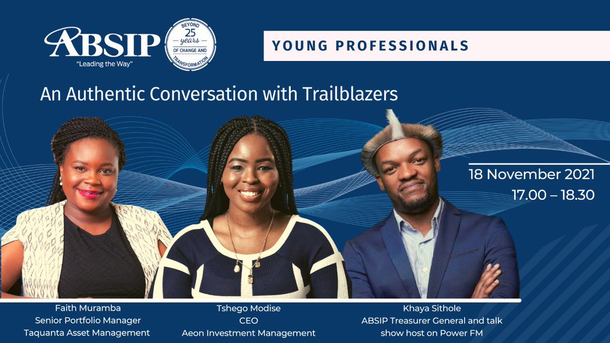 ABSIP_YP's tweet photo. You Are Invited!
Join us on Thursday as we host an authentic conversation with trailblazers, Faith Muramba and Tshego Modise. The session will be moderated by ABSIP’s own Khaya Sithole.
#ABSIPYP
#Yearoftrailblazer
#Trailblazer
#breakingbarriers
#authenticity https://t.co/GkeS4sf2bo