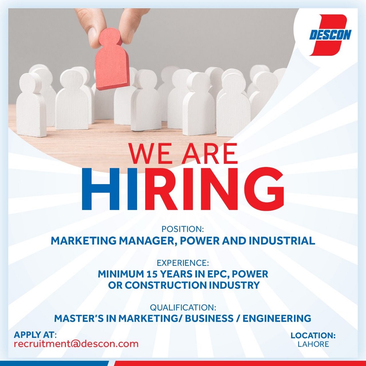 DesconOfficial's tweet photo. @DesconOfficial hiring Marketing Manager, Power and Industrial.
Location: Lahore.
Email: recruitment@descon.com
Deadline: Wednesday, 17th November 2021 https://t.co/IFUqQoOYTo