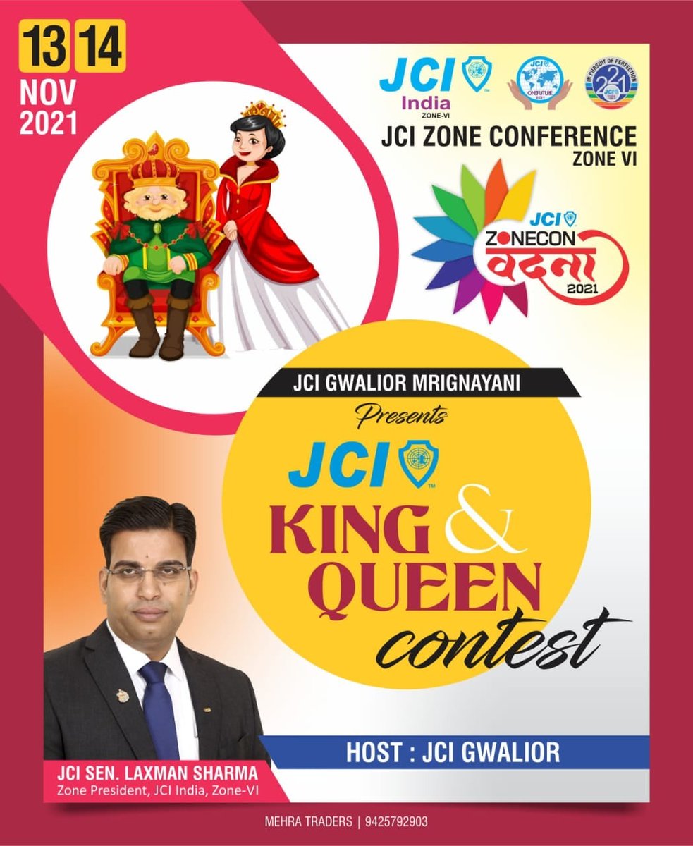jcizonevi's tweet photo. "JCI's Zone Conference"

JCI Gwalior Mrignayani presents

King - Queen contest.

Participate in the King-Queen contest and win exciting prizes.

Register Now

Date-
13 November, Saturday
14 November, Sunday
Venue- Sangam Vatika Gwalior https://t.co/12kSDWQraf