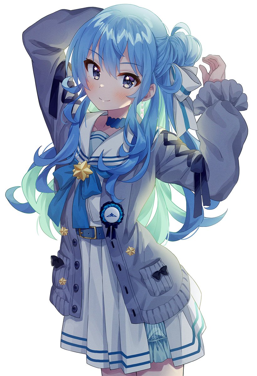 hoshimachi suisei 1girl solo blue hair long hair blue eyes smile white background  illustration images