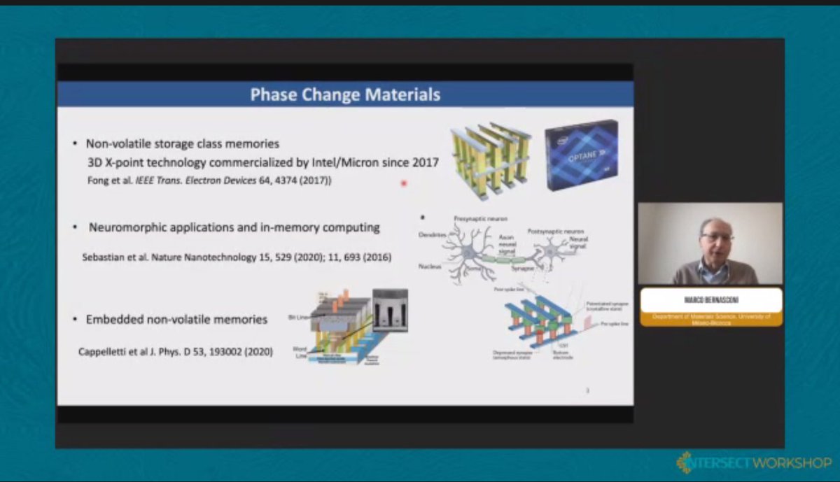 intersect_eu's tweet image. Marco Bernasconi @polimi is discussing now two recent examples on the use of electronic structure calculations to elucidate the relationship between the structure and composition of phase change alloys and their functional properties exploited in the devices. #intersectworkshop
