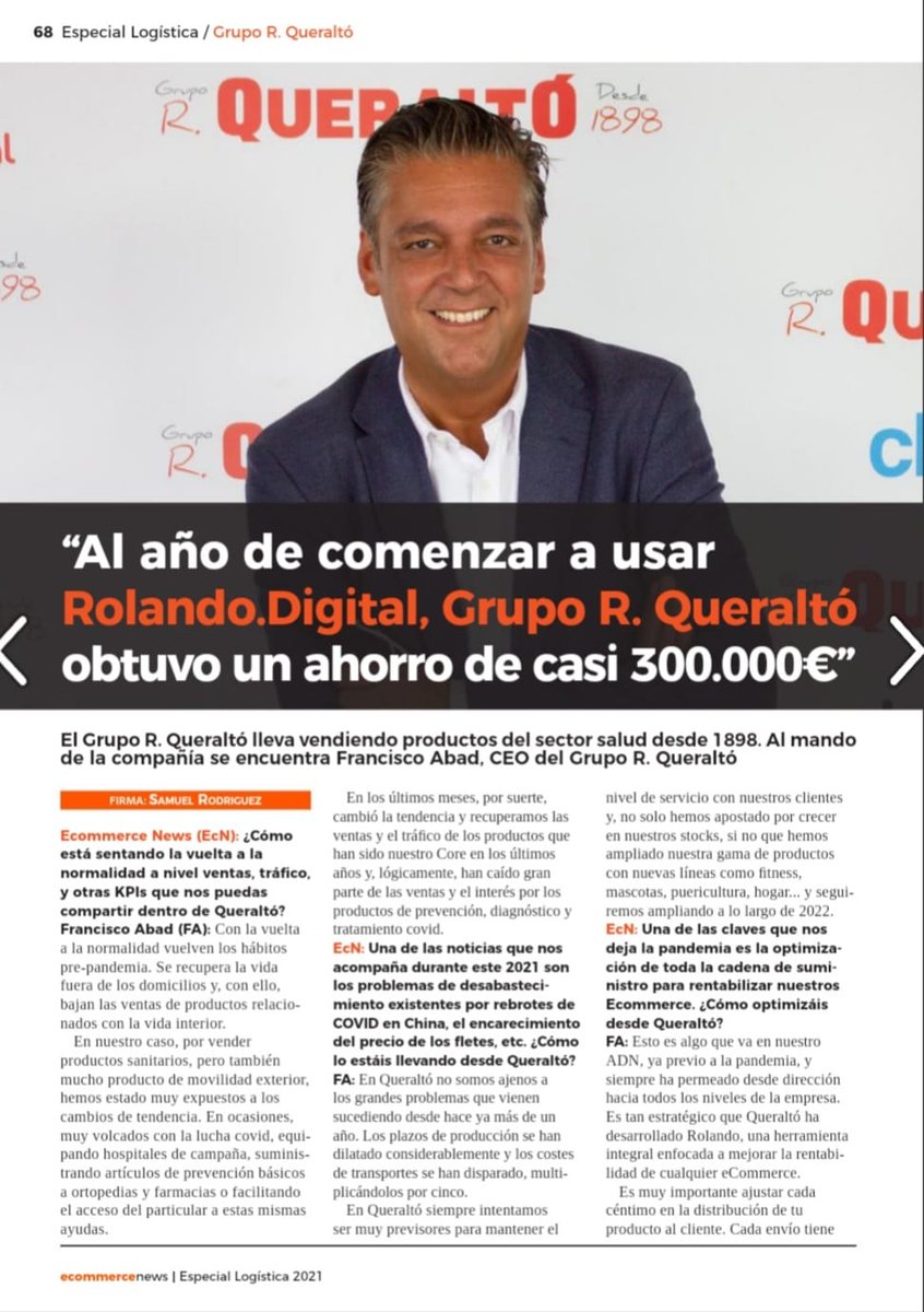 Rolando_Digital's tweet photo. ¡Ya está online! El Nº43 de @Ecommerce_es Magazine. Y sale nuestro gran Founder @franciscoabadg🚀

Ha compartido cómo realizan la gestión logística y qué soluciones están implementando para seguir creciendo, todo con #Rolando Digital

¡No os lo perdáis!👇🏼
https://t.co/4QHMZG9uV0 https://t.co/oMoj6mEIDS