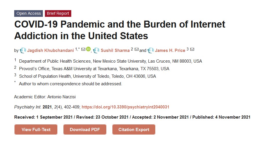 #PsychiatryintInterestingPaper

#Psychiatry

COVID-19 Pandemic and the Burden of Internet Addiction in the United States 

More at: mdpi.com/2673-5318/2/4/…

#COVID19  #Internet

<a href="/MDPIOpenAccess/">MDPI</a>