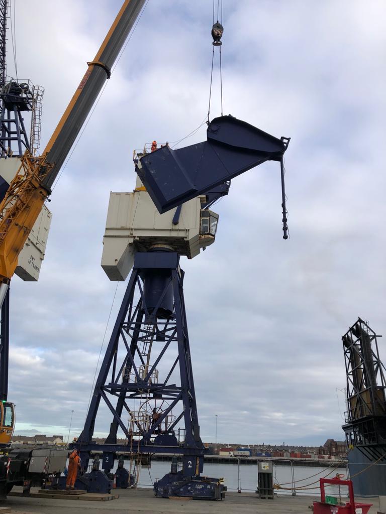 CLSconstruct's tweet photo. CLS carrying out the demolition of 2 dockside cranes up in Hartlepool over the next few weeks #clsdemolition #demolition #CLS #clscivilengineering #clsconstruction https://t.co/58SxFl6wBV