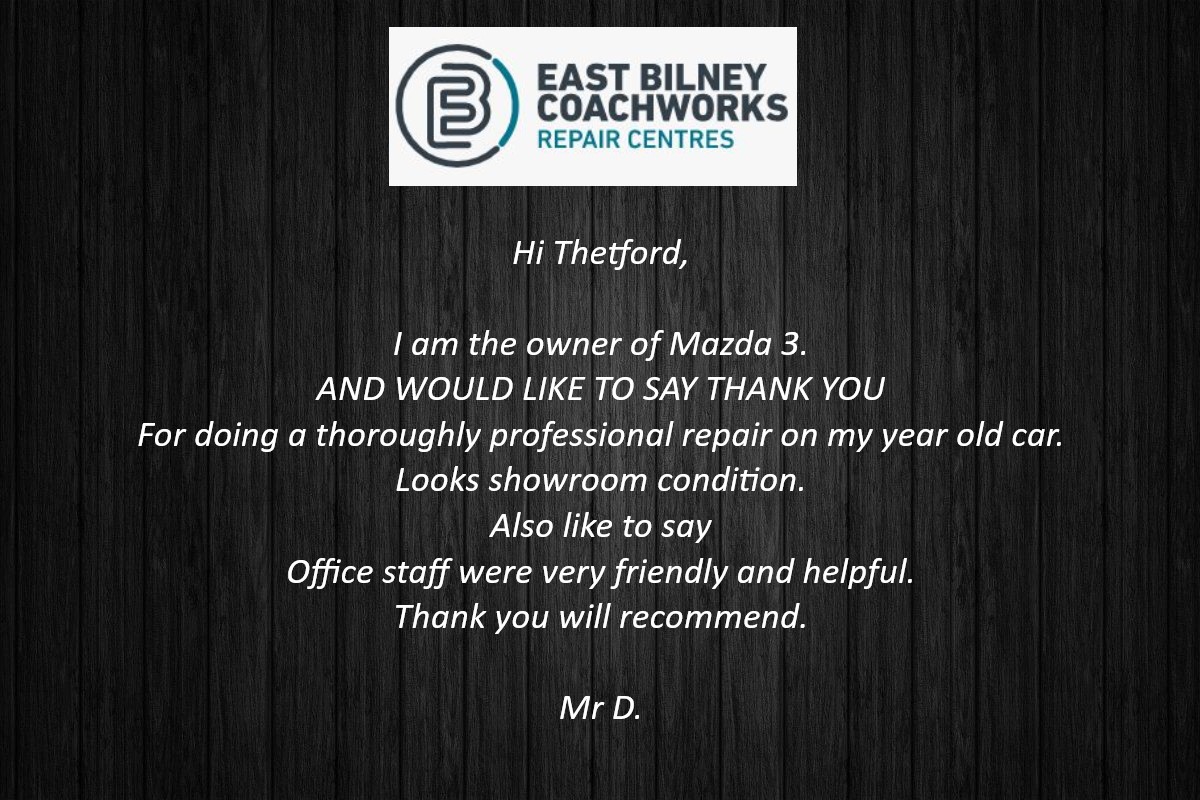 Well Done to our Thetford Site for this Customer Feedback! #eastbilneycoachworks #bodyshop #customerservice