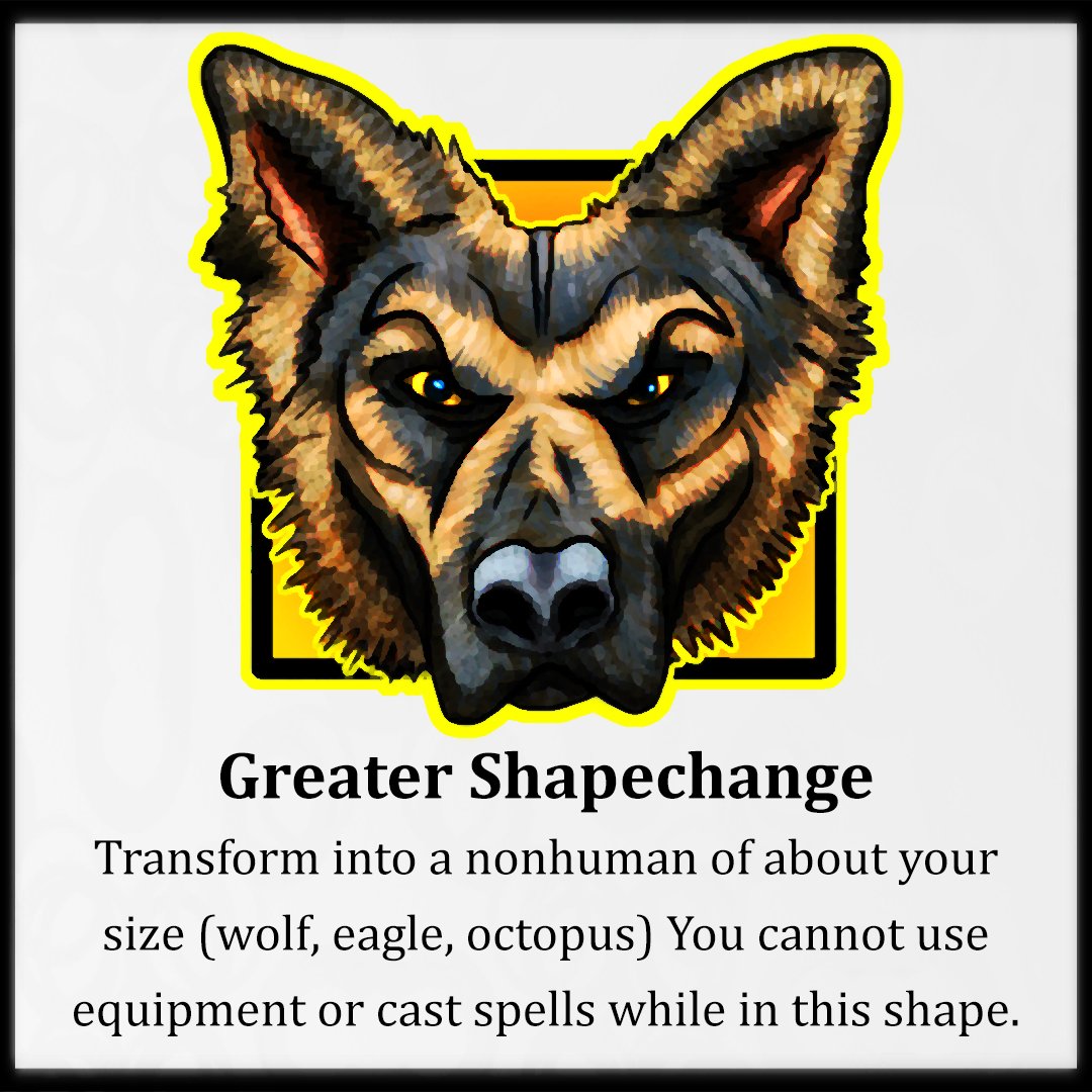 DrivenInto's tweet image. I feel as if the appeal of having the ability to transform into animals is apparent. Although the reason someone would find it appealing would be very personal.
#indieTTRPG #indiegame #indiedev #IndieGameDev #dnd #freegame #rpg #ttrpgsolidarity #ttrpgs #indiegames #ttrpg