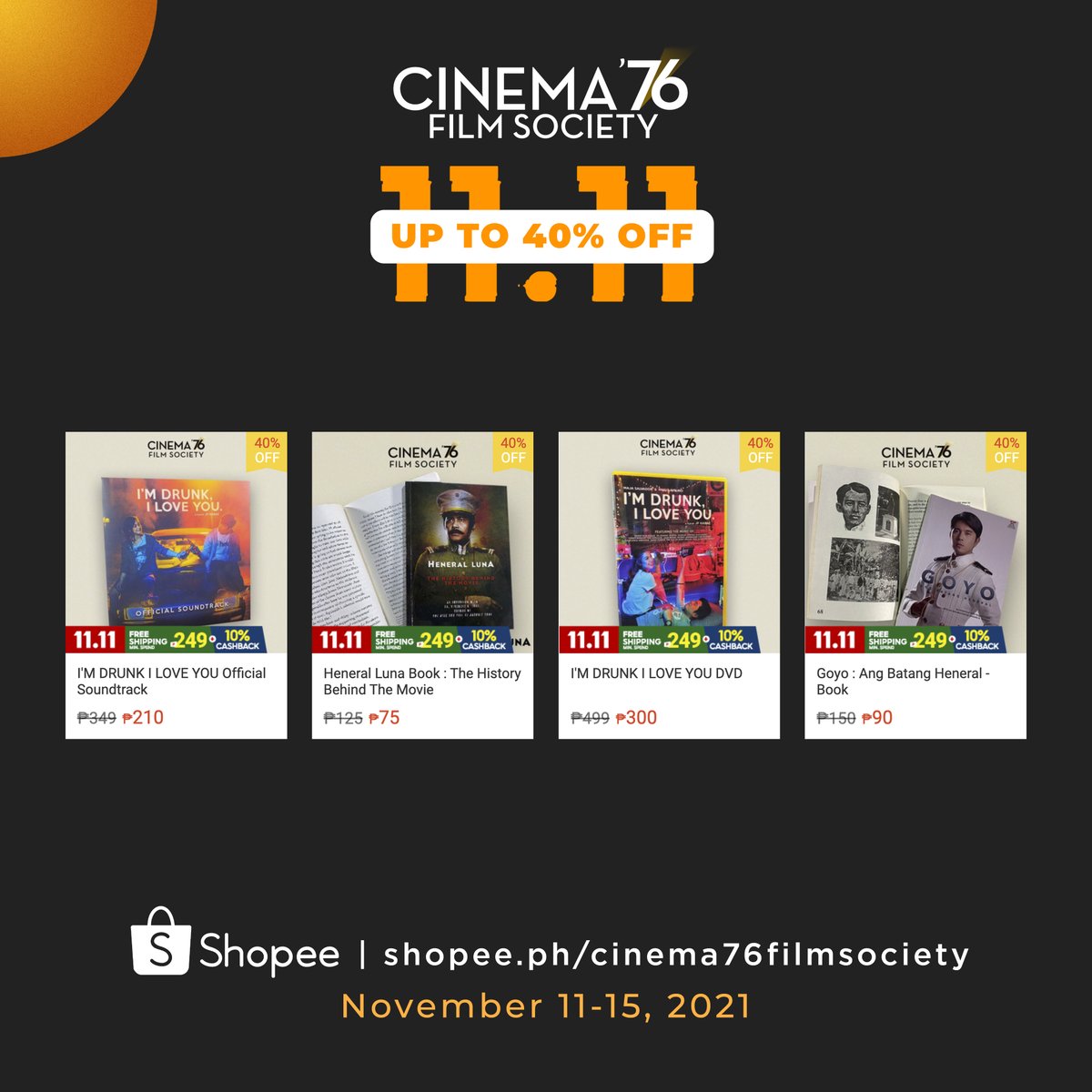 cinema76fs's tweet photo. Hurry and let's shop at Cinema '76 Film Society 11.11 Sale!

Discounts up to 40%! Sale runs from November 11-15, 2021 only on: 
🛒 https://t.co/9GtPsxRbN7
🛒 https://t.co/9GtPsxRbN7
🛒 https://t.co/9GtPsxRbN7 https://t.co/auBEZ7uAkO