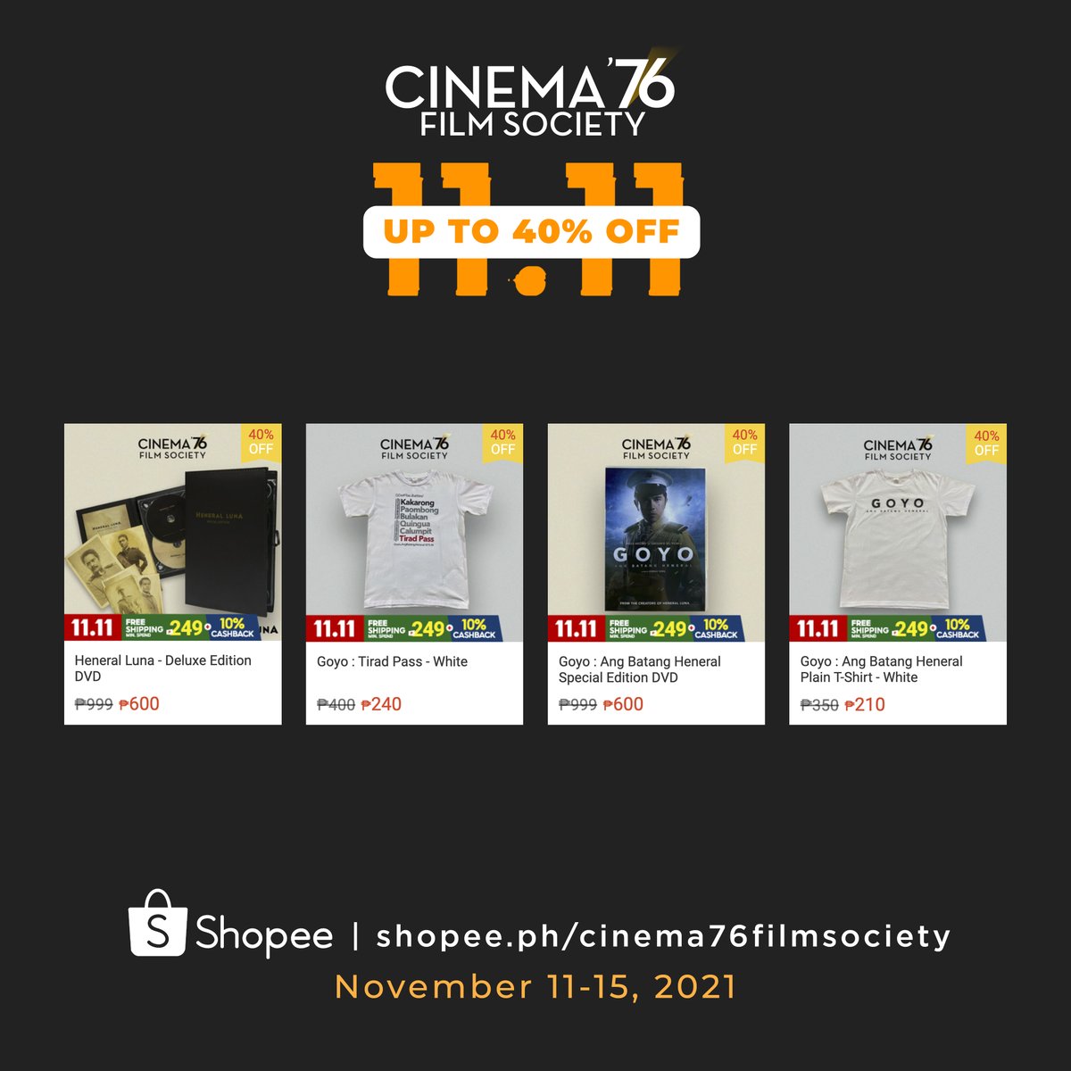 cinema76fs's tweet photo. Hurry and let's shop at Cinema '76 Film Society 11.11 Sale!

Discounts up to 40%! Sale runs from November 11-15, 2021 only on: 
🛒 https://t.co/9GtPsxRbN7
🛒 https://t.co/9GtPsxRbN7
🛒 https://t.co/9GtPsxRbN7 https://t.co/auBEZ7uAkO