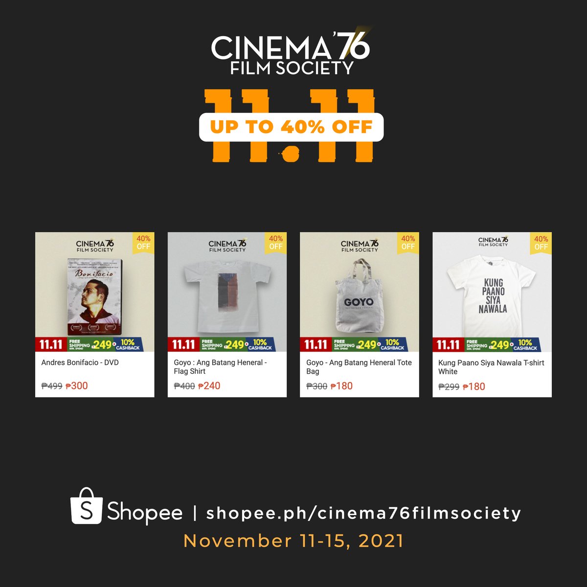 cinema76fs's tweet photo. Hurry and let's shop at Cinema '76 Film Society 11.11 Sale!

Discounts up to 40%! Sale runs from November 11-15, 2021 only on: 
🛒 https://t.co/9GtPsxRbN7
🛒 https://t.co/9GtPsxRbN7
🛒 https://t.co/9GtPsxRbN7 https://t.co/auBEZ7uAkO