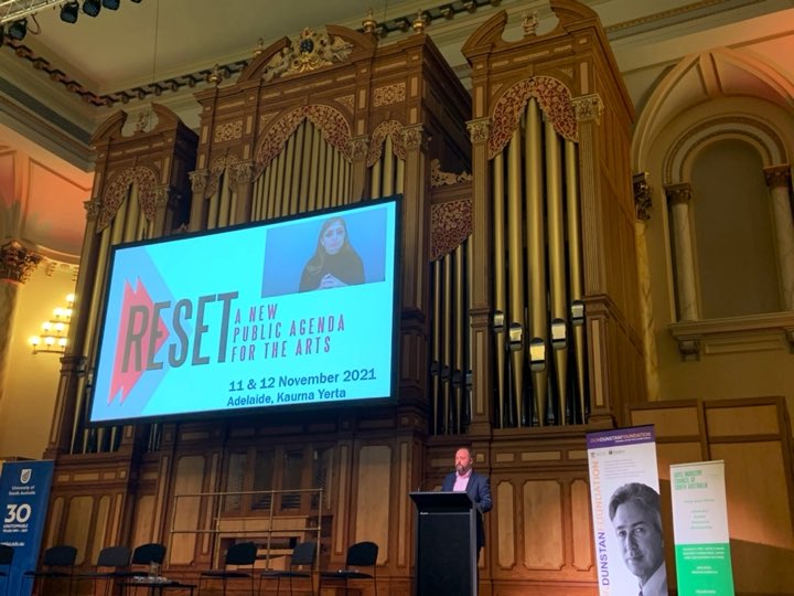 tully_barnett's tweet photo. Jared Thomas, Nukunu author and cultural sector worker, on his early experience of theatre and arts as a means to redress racism through the arts - a few years later his own plays were being performed #ResetArts #ResetConference https://t.co/lEEOHk2FpD