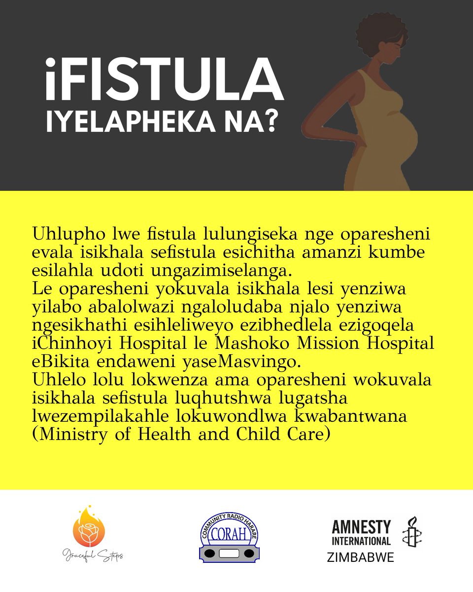 lalla_ng's tweet photo. #AwarenessTweet Is Obstetric Fistula treatable? IObsteric Fistula iyelapheka na? Obstetric Fistula inorapika here? @AmnestySARO @amnesty_zim @depris @WomenInNews @GMCZimbabwe @MoHCCZim https://t.co/OUzc3ZbFFp