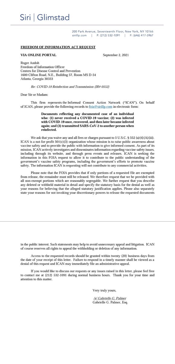 DrEliDavid's tweet photo. CDC does not recognize natural immunity.

So a lawyer asked them, under Freedom of Information Act, to provide cases where someone recovered from Covid, got infected again and transmitted it.

CDC's response? "We did not find any such case"

Unbelievable.
_ https://t.co/rue5BAvBPx