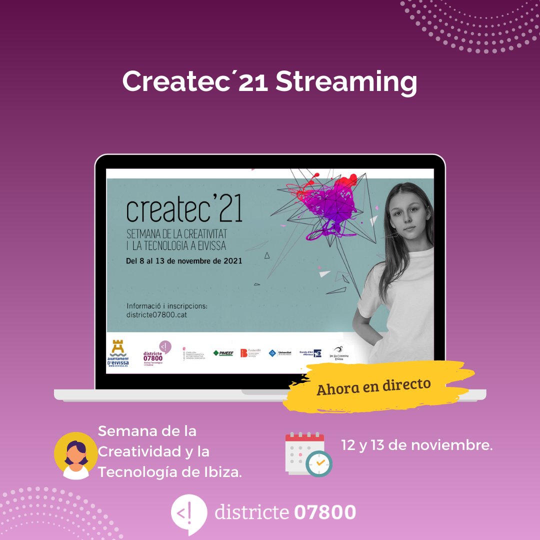 Districte07800's tweet photo. ¡Estamos en directo! 💻
Puedes disfrutar de Createc´21 desde nuestra plataforma de Streaming.
Clic aquí 👇🏻
https://t.co/XHV6aed6F5

#createc21 @AitorMorras @ajeivissa https://t.co/k6HBWmmuXx