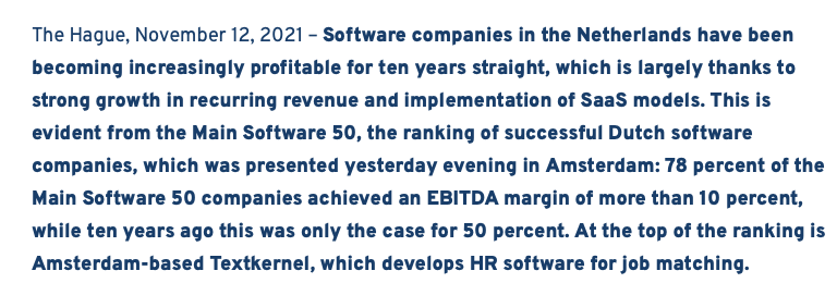 EQ_Corp's tweet photo. #Dutch #software companies see profits and revenues increase - https://t.co/n8PBQ7dUfn via @MainCP #MainSoftware50 #MainCapital #PrivateEquity #SaaS https://t.co/nOub08zTRf