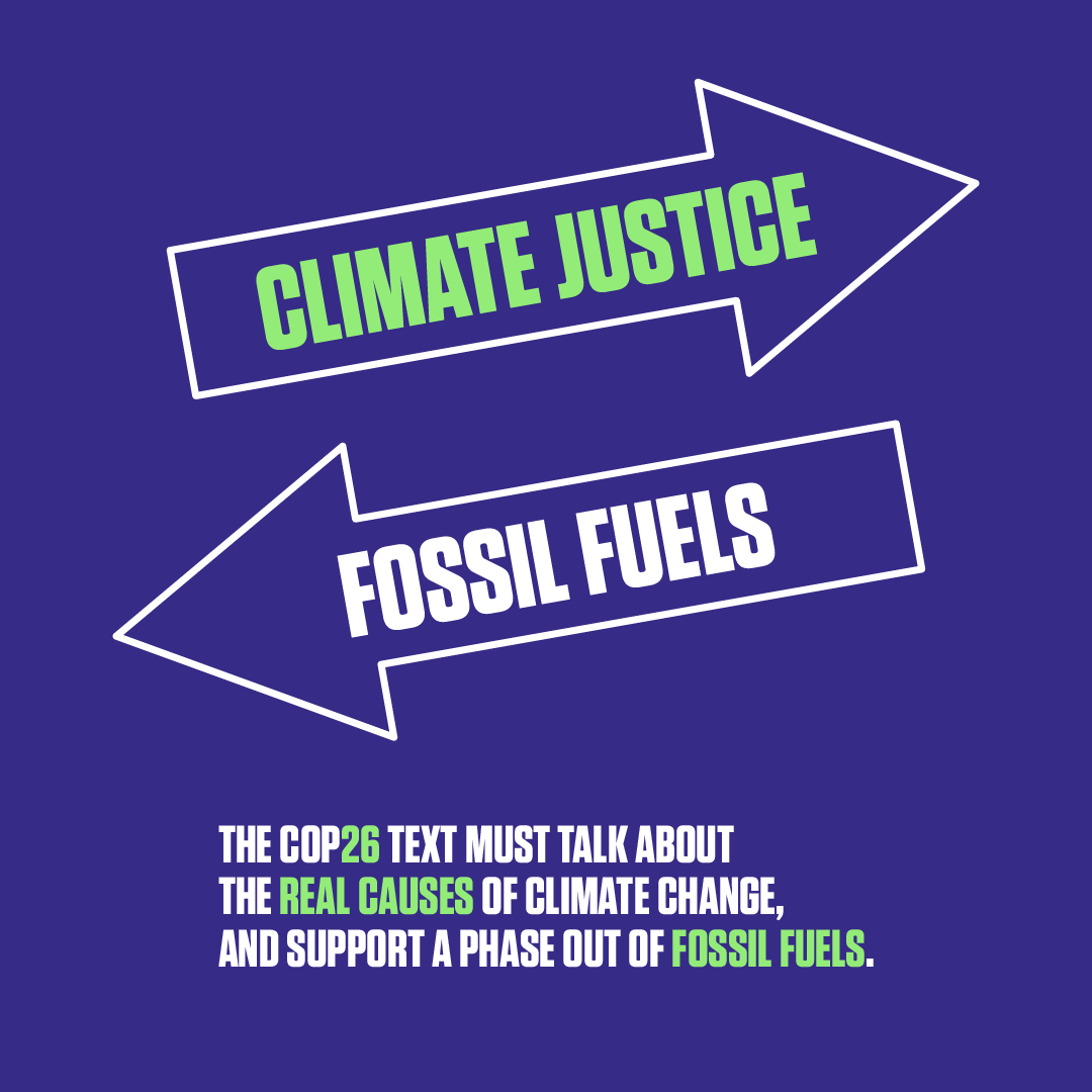 tednace's tweet photo. The #COP26 decision must address fossil fuels. We have to talk about real causes in order to support real solutions.

Trying to stop climate change without mentioning ending ALL fossil fuels is like trying to stop the pandemic without mentioning the virus. https://t.co/J6ZvHDpewG