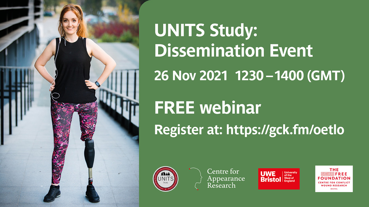 unitsstudy's tweet photo. Over the past 3 years we've being doing research with conflict-injured personnel and veterans to understand their support needs related to how they feel about their bodies and appearance. Join us on 26.11.21 for a free webinar to hear what we learnt https://t.co/LdjWnPG6xr https://t.co/0KC2aGZrS3