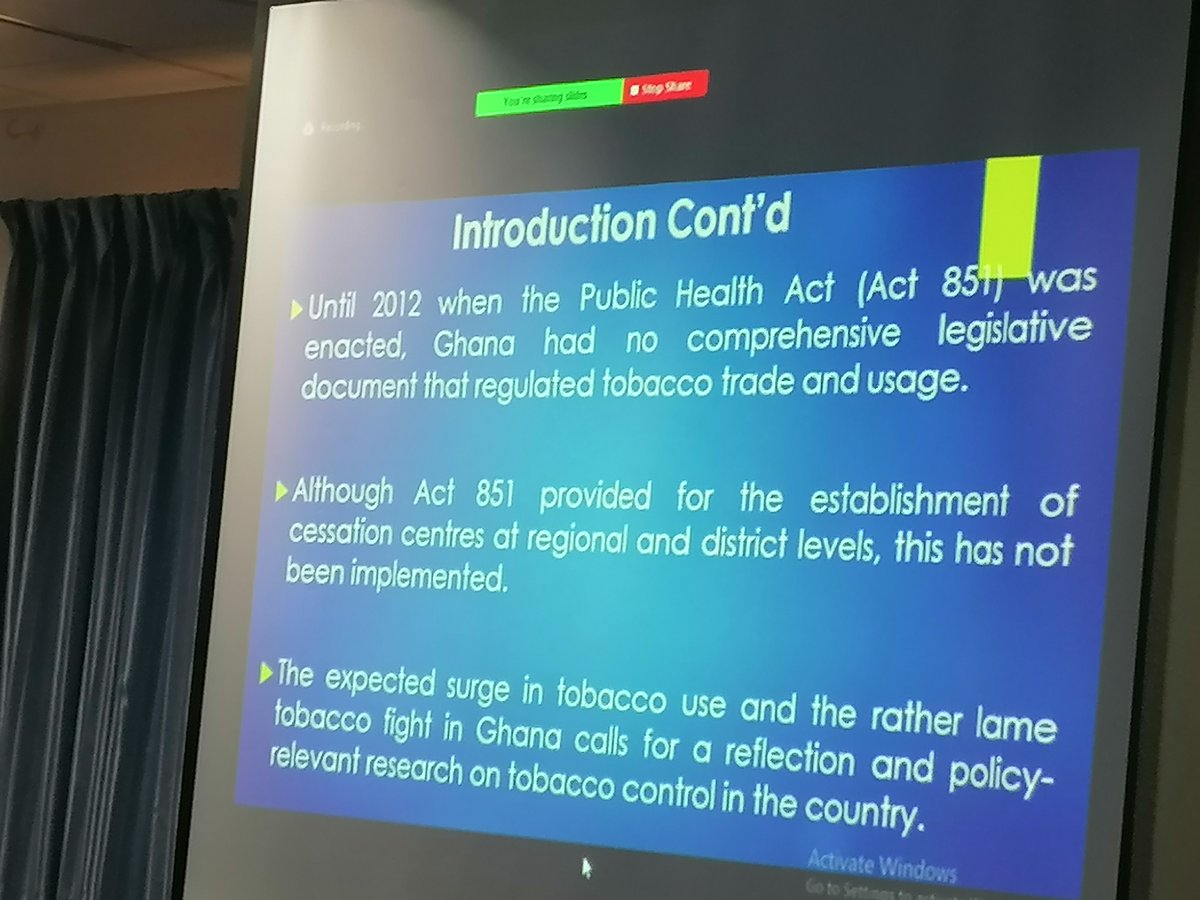Until 2012 when Ghana's public Health Act (Act 851)was passed there was no comprehensive legislation regulating tobacco use in the country - A research has revealed <a href="/valdghana/">VALDGHANA</a> <a href="/GhanaNcd/">Ghana NCD Alliance</a> <a href="/ncdalliance/">NCD Alliance</a> <a href="/stoptobacco2016/">Tobacco Ambassadors</a>