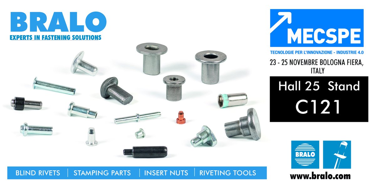 BRALO_es's tweet image. Are you going to visit the @MECSPE fair in #Bologna? @BRALO_es will be present in hall 25, stand C121 to show its innovations in special #fasteners and #rivetingtools. Visit us!