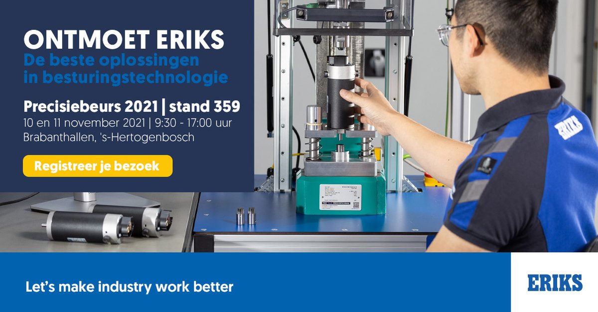 Ontmoet #ERIKS 10 &amp; 11 november op de <a href="/Precisiebeurs/">Precisiebeurs</a> in de Brabanthallen. Praat met onze precision &amp; motion control experts op stand 359.
ERIKS is de ideale engineeringspartner: van ontwikkeling tot support.
#maakindustrie #precisiebeurs #engineering