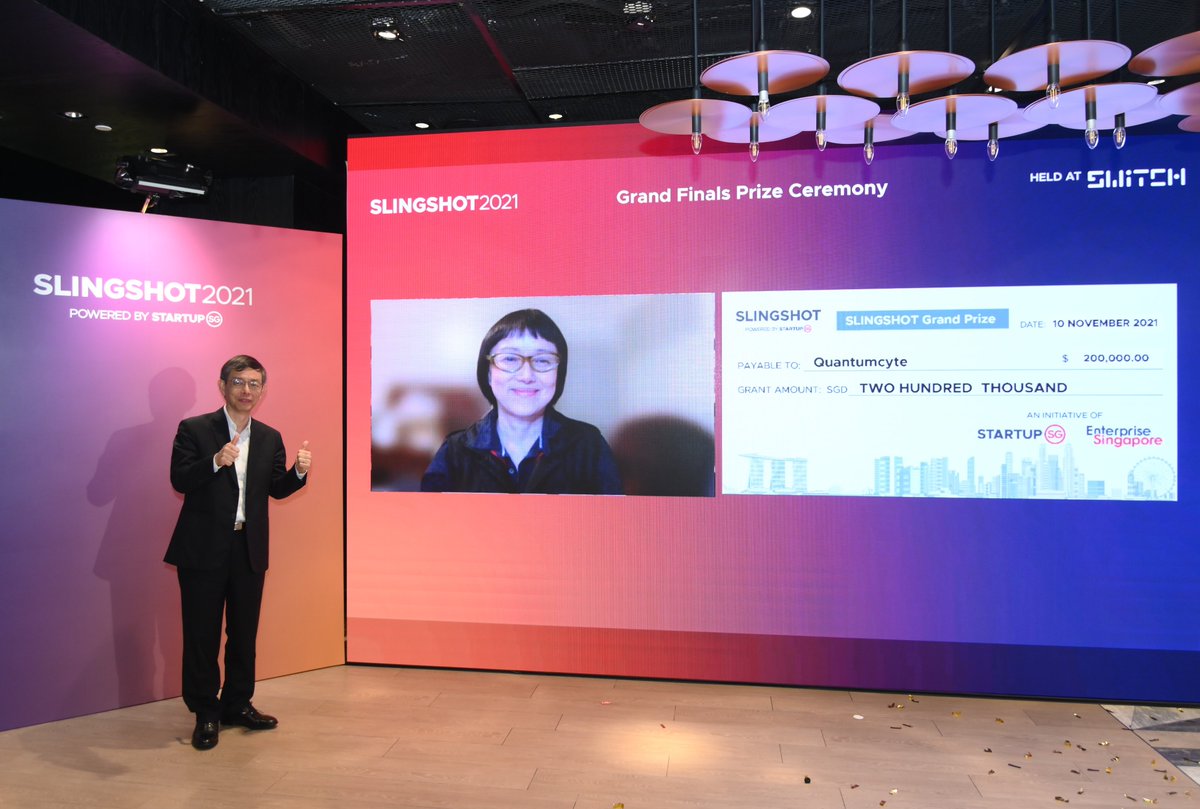 SwitchSingapore's tweet photo. 🎉Congratulations to QuantumCyte Biotech Ltd, our Grand Winner for #SLINGSHOT2021!
After 3 days of intense pitching, QuantumCyte, a biotech startup that developed a fully integrated solution for patient biopsy analysis, emerged victorious🥳
#SWITCH2021 https://t.co/yWm4h5ePpv