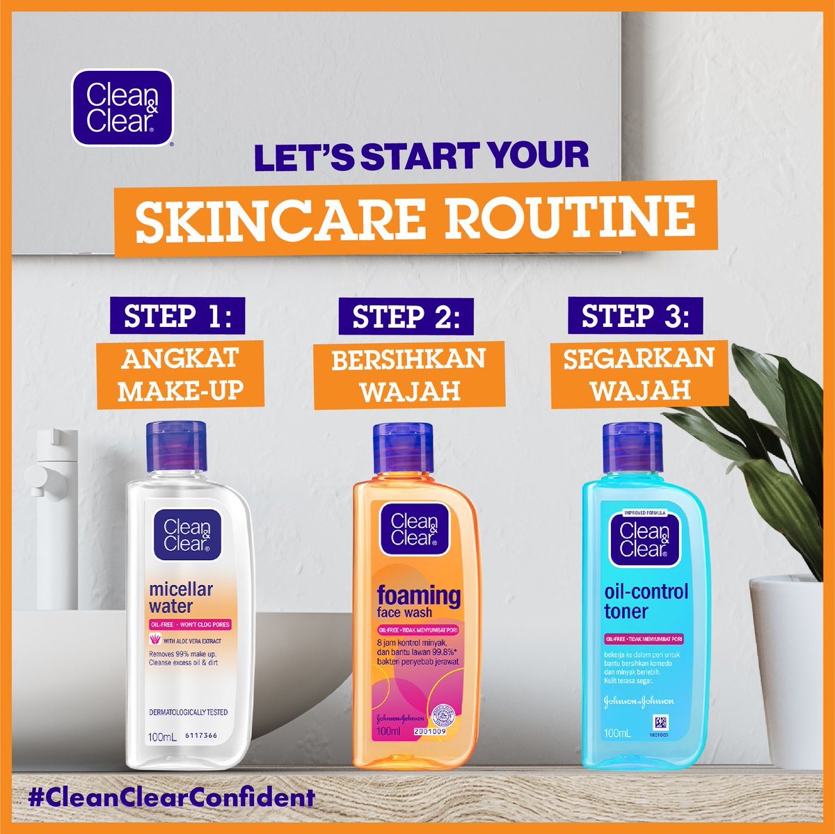 Cuci muka aja gak cukup!

Untuk dapetin kulit yang clean, clear, sehat alami bebas minyak dan jerawat, yuk mulai jalani Skincare Routine dengan rangkaian produk Clean &amp; Clear!