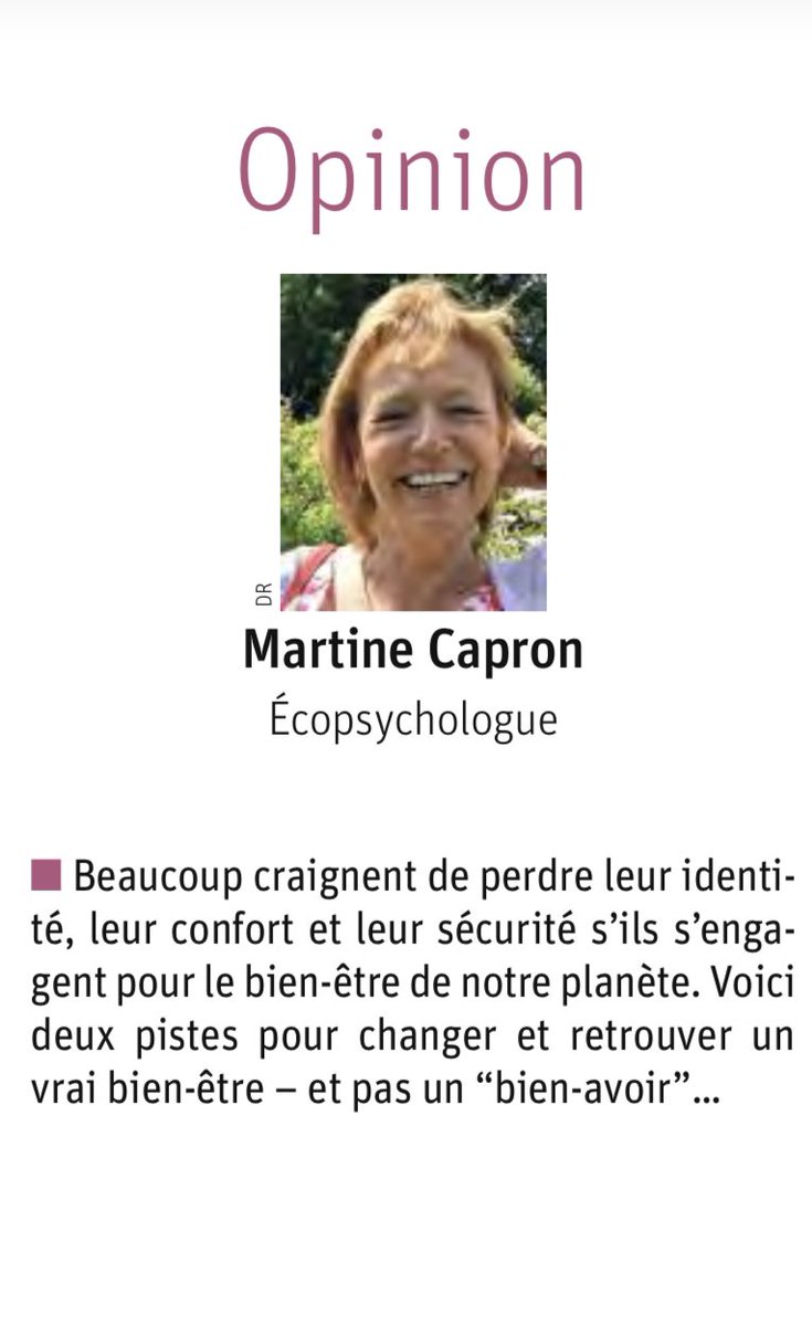 JPvanYpersele's tweet photo. Après son passage à Glasgow (#COP26 ), Martine Capron, écopsychologue, publie un beau texte dans La Libre de ce 10 novembre, avec des pistes pour dépasser l’écoanxiété. Et je ne dis pas cela seulement parce que je suis son mari😉. J’espère que @lalibrebe va en publier le lien ! https://t.co/owZu90dEHn
