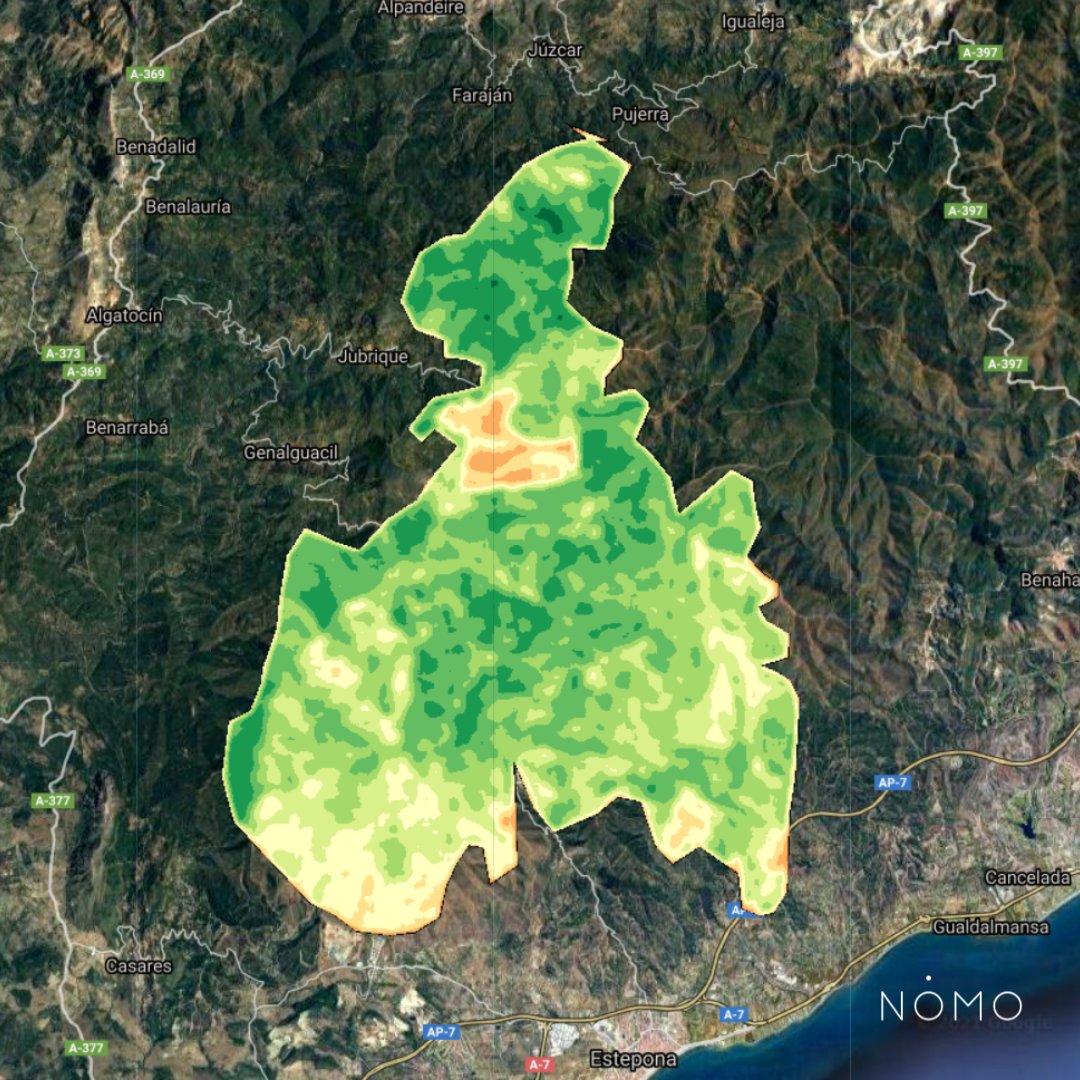NomoAgron's tweet photo. Hoy os compartimos unas imágenes del #NDVI de la región arrasada por el #Incendio  ocurrido en el Parque Natural de Sierra Bermeja (#Málaga). Podrás observar el área afectada en momentos pre y post incendio, comprobando la nula #vigorosidad de las distintas zonas calcinadas.🌲 https://t.co/6uTcx0QKnJ