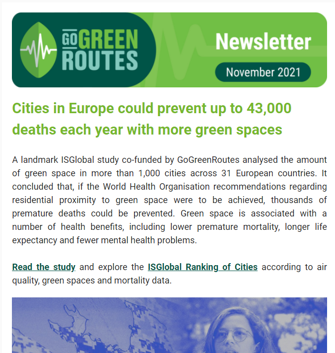 GogreenHorizon's tweet photo. Have you subscribed to the #GoGreenRoutes newsletter yet? 📝
If not, you can sign up and explore🔎 our November🍁 edition here➡️ https://t.co/ar1ogjdLzS
Find out all about our landmark @ISGLOBALorg study and the forthcoming #GGR Data Hub! 📉🌳 https://t.co/bwP9O8k1Z4