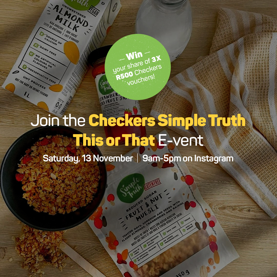 BrandAdvisorSA's tweet photo. Want to bag your share of 3 X R500 Checkers vouchers? YOU’RE INVITED for an epic day of edutainment hosted by our trial team of Simple Truthers on Saturday, 13 November. Don't miss it, 9am-5pm on Instagram #DiscoverSimpleTruth https://t.co/9mZqSXHesb